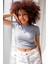 Kadın Fitilli Bisiklet Yaka Basic Crop T-Shirt 1