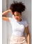 Kadın Fitilli Bisiklet Yaka Basic Crop T-Shirt 1