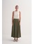 Haki Astarlı Geniş Pileli Uzun Etek 1