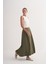 Haki Astarlı Geniş Pileli Uzun Etek 2