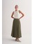 Haki Astarlı Geniş Pileli Uzun Etek 3
