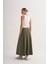 Haki Astarlı Geniş Pileli Uzun Etek 4
