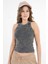Antrasit Halter Yaka Fitilli Örme Crop Bluz 1