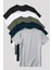 Rahat kalıp unisex Beyaz-Lacivert-Siyah-Haki-Gri - Slim Fit Bisiklet Yaka 5'li Tişört Paketi 1