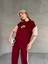 TKM-03654 Bordo Bej P Nakışlı Bisiklet Yaka Tshirt Bel Lastikli Palazzo Alt Ikili Takım 2