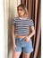 Kadın Yuvarlak Yaka Çizgili Crop Body 6110 1
