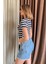 Kadın Yuvarlak Yaka Çizgili Crop Body 6110 2