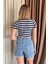 Kadın Yuvarlak Yaka Çizgili Crop Body 6110 3