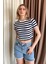 Kadın Yuvarlak Yaka Çizgili Crop Body 6110 4