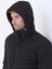 Siyah Regular Fit Kapüşonlu Casual Dokuma Mont 4