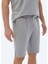 Gri Düz Örme Jogging Fit Casual Bermuda 4