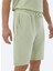 Açık Yeşil Düz Örme Jogging Fit Casual Bermuda 4
