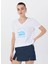 V Yaka Baskılı Beyaz Kadın T-Shirt F5SL-TST0461 1