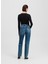 Yüksek Bel Düz Paça Straight Koyu Mavi Kadın Denim Pantolon A1W10087 3