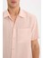 Relax Fit Polo Yaka Keten Görünümlü Yazlık Kısa Kollu Gömlek E1230AX25SM 5