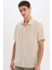 Relax Fit Polo Yaka Keten Görünümlü Yazlık Kısa Kollu Gömlek E1230AX25SM 1