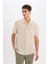 Relax Fit Polo Yaka Keten Görünümlü Yazlık Kısa Kollu Gömlek E1230AX25SM 3