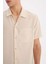 Relax Fit Polo Yaka Keten Görünümlü Yazlık Kısa Kollu Gömlek E1230AX25SM 5