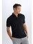 Slim Fit Dar Kesim Polo Yaka Pamuklu Kısa Kollu Siyah Tişört X2594AZ25SP 4