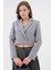 Gri Kruvaze Crop Blazer Ceket 1