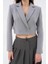 Gri Kruvaze Crop Blazer Ceket 3