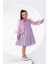 Kız Çocuk Çiçekli Boyunluk Hediyeli Şeffaf Karpuz Kollu Üzeri Simli Lila Elbise 1