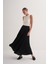 Siyah Premium Astarlı Yandan Fermuarlı Piliseli Uzun Etek 1