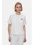 Kenzıe Gök Mavi Bisiklet Yaka Baskılı Loose Fit Kadın Tshirt 1