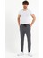 Erkek Antrasit Slim Fit Jogger Cep Nakış Fermuar Detaylı Eşofman Altı 4