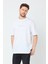 Beyaz Baskılı Basic Erkek Oversize Bisiklet Yaka Kısa Kollu T-Shirt 2