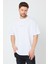 Beyaz Baskılı Basic Erkek Oversize Bisiklet Yaka Kısa Kollu T-Shirt 3