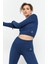İndigo Yüksek Bel Uzun Kollu Slim Fit Crop Top Kadın Tayt Takım - 95286 3