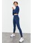 İndigo Yüksek Bel Uzun Kollu Slim Fit Crop Top Kadın Tayt Takım - 95286 4