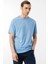 Erkek Sıfır Yaka Pamuklu T-Shirt Mavi 1
