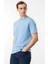 Erkek Sıfır Yaka Pamuklu T-Shirt Mavi 2