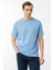 Erkek Sıfır Yaka Pamuklu T-Shirt Mavi 4