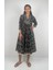 MARCIA DRESS V Yaka Desenli El Baskısı Uzun Elbise 1