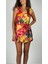 Flower V Yaka Mini Tunik Saten İpek Elbise 1