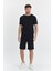 Erkek Çizgli Polycotton T-Shirt Şort Ikili Takım Siyah 5734-S 1