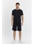 Erkek Çizgli Polycotton T-Shirt Şort Ikili Takım Siyah 5734-S 2