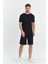 Erkek Çizgli Polycotton T-Shirt Şort Ikili Takım Siyah 5734-S 3