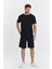 Erkek Çizgli Polycotton T-Shirt Şort Ikili Takım Siyah 5734-S 5