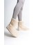 Selına Bağcıksız Düz Taban Içi Kürklü Süet Kadın Bot Kt - Krem 1