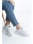 Mına Bağcıklı Ortopedik Taban Kadın Sneaker Spor Ayakkabı Bt - Beyaz/gümüş 2