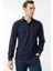 Erkek Polo Yaka Cepli Uzun Kollu Sweatshirt Lacivert 1
