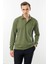 Erkek Polo Yaka Cepli Uzun Kollu Sweatshirt Haki 1