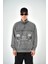 Erkek Yarım Fermuarlı Yıkamalı Oversize Sweatshirt Gri 1