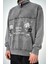 Erkek Yarım Fermuarlı Yıkamalı Oversize Sweatshirt Gri 5