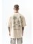 Erkek Eyes Baskılı Oversize T-Shirt Bej 3