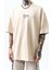 Erkek Eyes Baskılı Oversize T-Shirt Bej 4